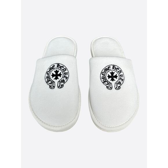 Chrome Hearts White & Black Horseshoe Logo Slippers